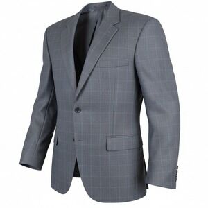 Pronto Uomo‎ Mens 48 Regular Gray Windowpane Notched Lapel Wool Blazer Jacket